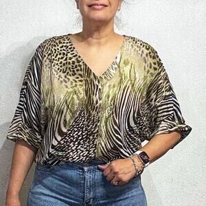 Adrienne Landau Animal Print Blouse Sz M NWT